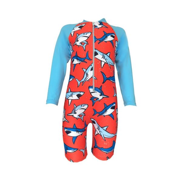 Kids Swimwear One Piece, Beachwear, Swim Orange Sharks