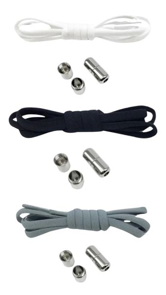 3 Pairs Elastic No Tie Shoelaces Semicircle Shoe Laces - Black , White, Grey