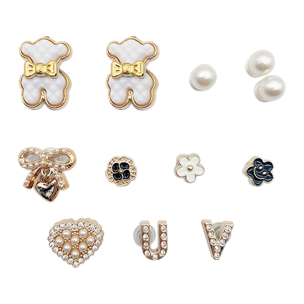 Glitter Love Bear Cute Shoe Charms Shoe Decorations- 12 Piece