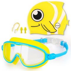 Kids' Swim Goggles, Cap, Nose Clip &amp; Ear Plugs Swimming Kit - 4 Piece