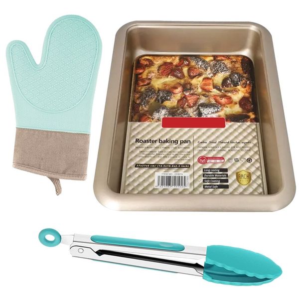 Gold Carbon steel Rectangular Baking Tray Combo Set