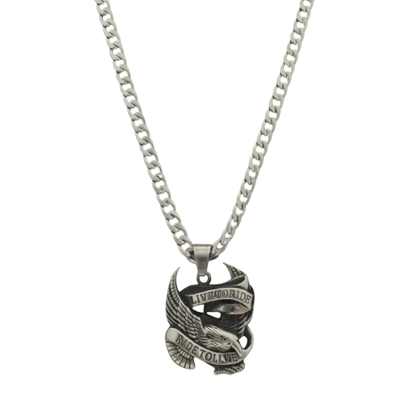 High Grade Stainless Steel Set Pendant and Cuban Link Chain Live to Ride