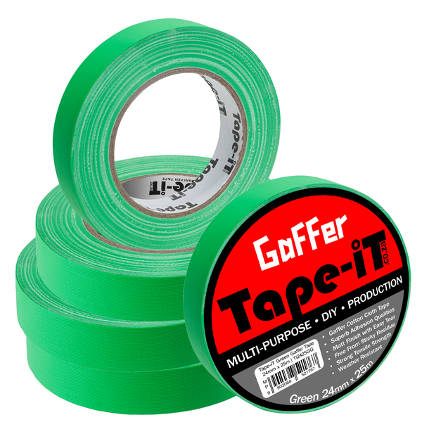 Tape-iT 5 Pack of Green Gaffer Tape Roll 24mm x 25m | Ti2425GG5