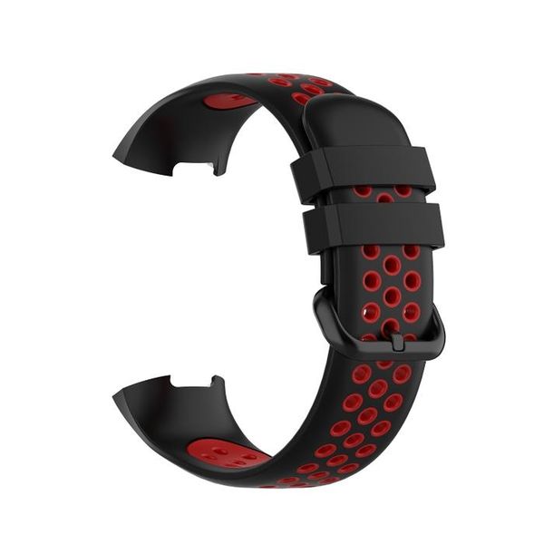 Breathable Silicone Strap Compatible with Fitbit Charge 3/4 - Black &amp; Red