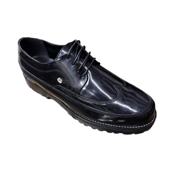 Men's Black Leather Derby Shoes Lace-Up