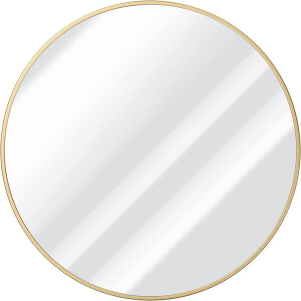 Brushed Frame Hanging Round Mirror by Soul Lifestyle - 60cm -Gold