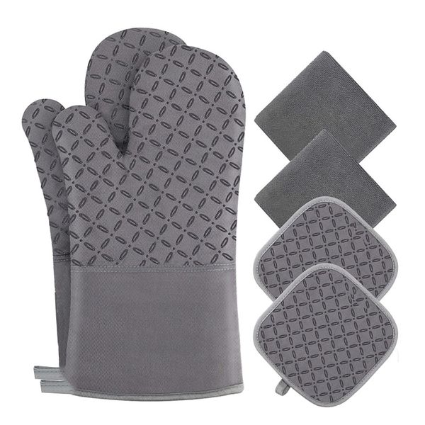 Anti-Slip Silicone Heat- Resistant Oven Mitts &amp; Pot Holders Set