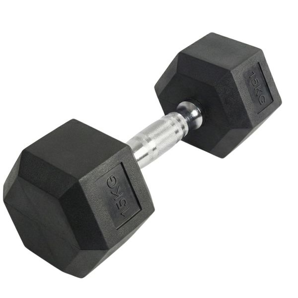 15kg Rubber Encased Hex Dumbbell