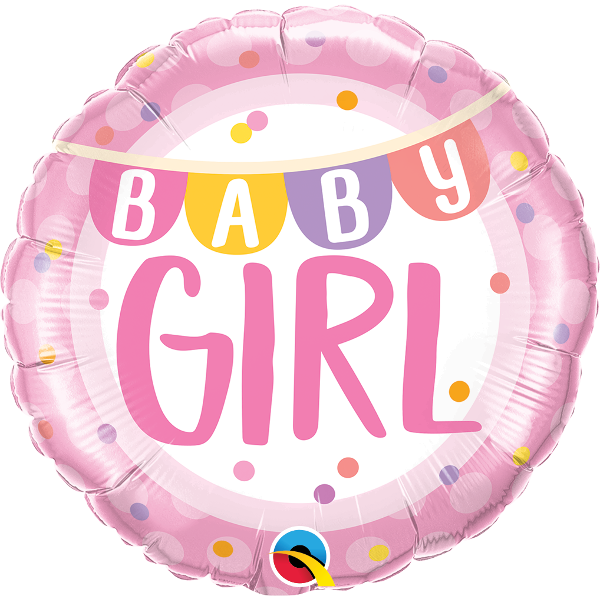 18 Inch Foil Round Baby Girl Banner &amp; Dots