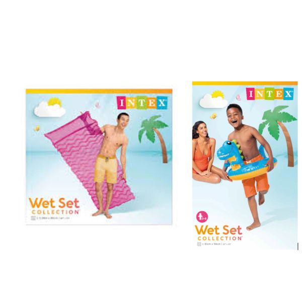 Intex Animal Swim Ring Pink + Tote-N-Float Inflatable Lounger 229x86cm Blue