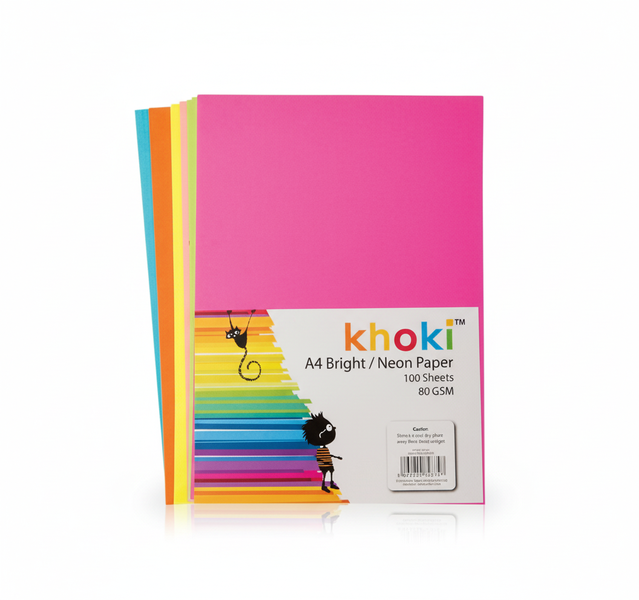 Khoki A4 Coloured Paper 80gsm 100 Sheets Neon Brights - 2 Pack