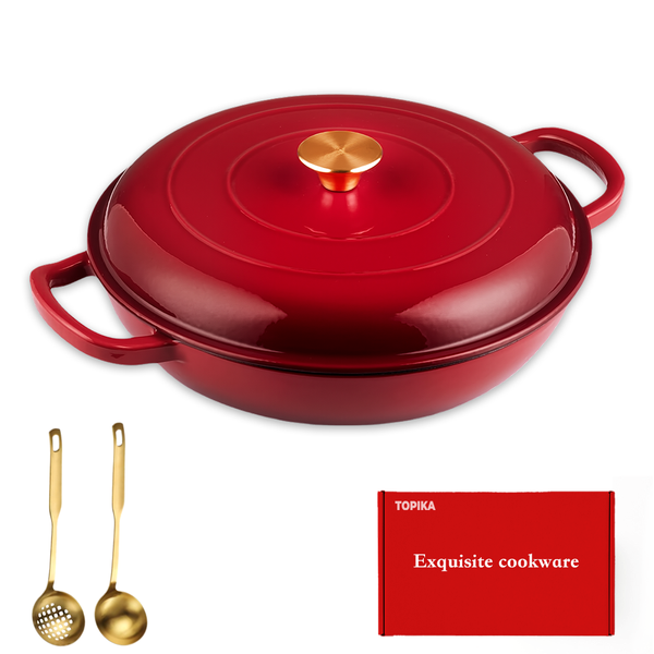 Topika - 30 Cm Cast Iron Pot,Red Enamelled Casserole Braiser With Lid,3.5 L