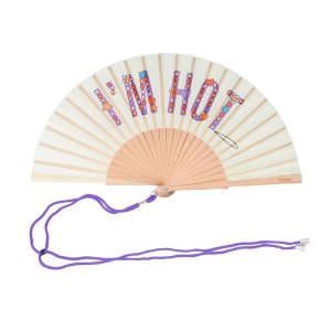 Colourful I'm Hot Handheld Fan - Wood &amp; Textile