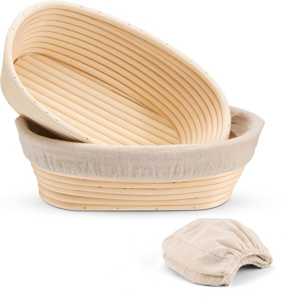 Bread Proofing Basket Set of 2, 10 Inch Oval Dough Bowls for Rising