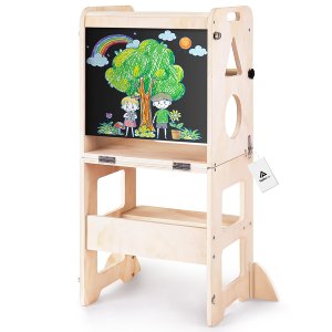 Topika - Toddler Step Stool Tower 4-in-1 Foldable Wooden Learning Helper