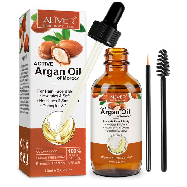 Aliver 100% Pure Active Argan Oil of Morocco for Hair, Face &amp; Body 60ml