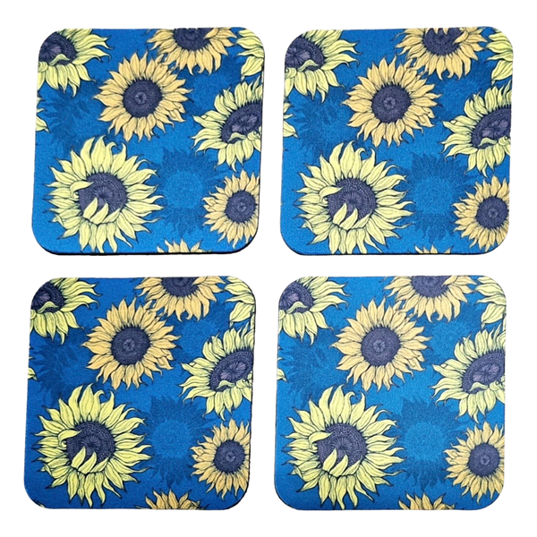 Coasters with Rubber Backing - Sunny Sunflowers