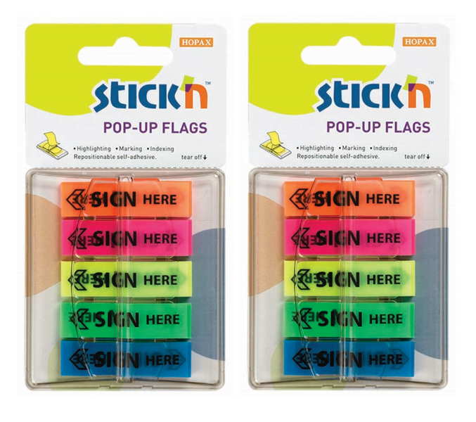 Stick'n Pop-Up Message "Sign Here" Flags 45mmx12mm - 2 Packs of 150