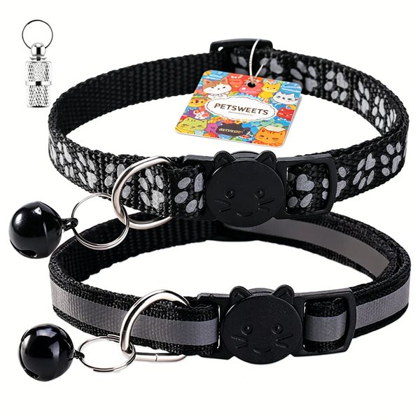 2 Pack Cat Collars Quick Release Reflective Kitten Collar with Bell
