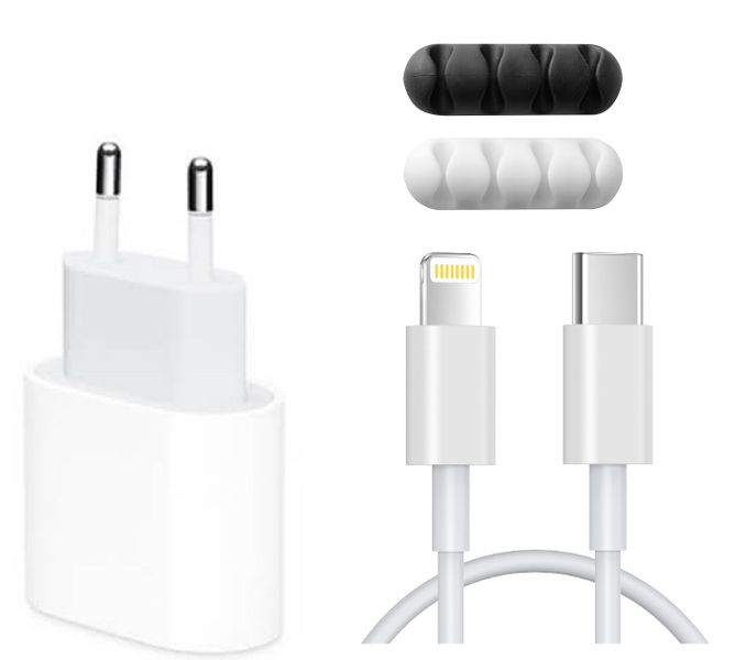 25W USB-C Power Adapter with USB-C to Lightning Cable &amp; Cable Organizer