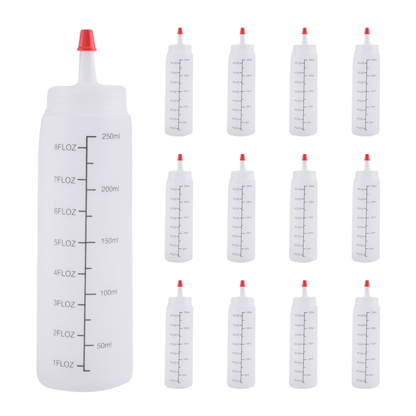 12-Pack 8 Oz Squeeze Bottles With Red Tip Cap-Plastic Squirt Bottle