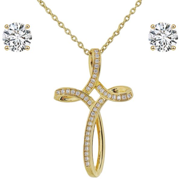 Stella Luna Ellen Cross Jewellery Set-clear Crystal Gold Plated
