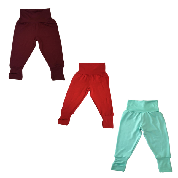 Baby Toddler Pants -3 Pack-Fold Over Cuffs - Maroon, Red &amp; Teal