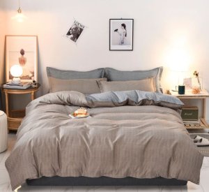 Linen Boutique - Duvet Cover Set Reversible-Tweed-BurlyWoodGrey