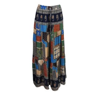 Ladies Summer Skirt - Blue Multi-Pattern Patch