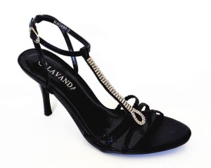 Lavanda Silver Heel Sandal with Diamante T-bar Trim - (Size: 8)RA0499-2 Bla