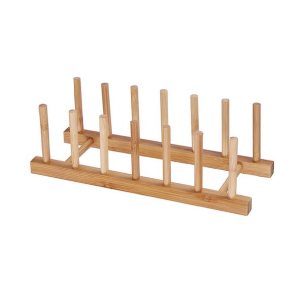 Bamboo Dish Drainer Rack Folding Plate Drying Stand for Kitchen Countertop