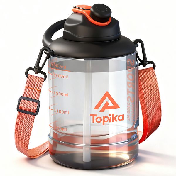 Topika 2400ml Clear Water Bottle, Dual-purpose cup mouth design, BPA Free