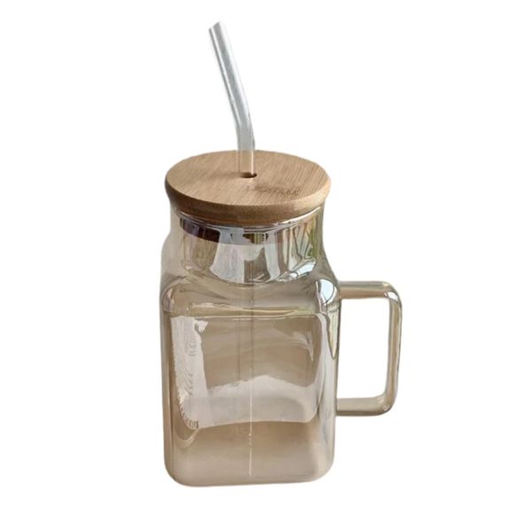Transparent Coffee Glass Goblet with Lips Straw