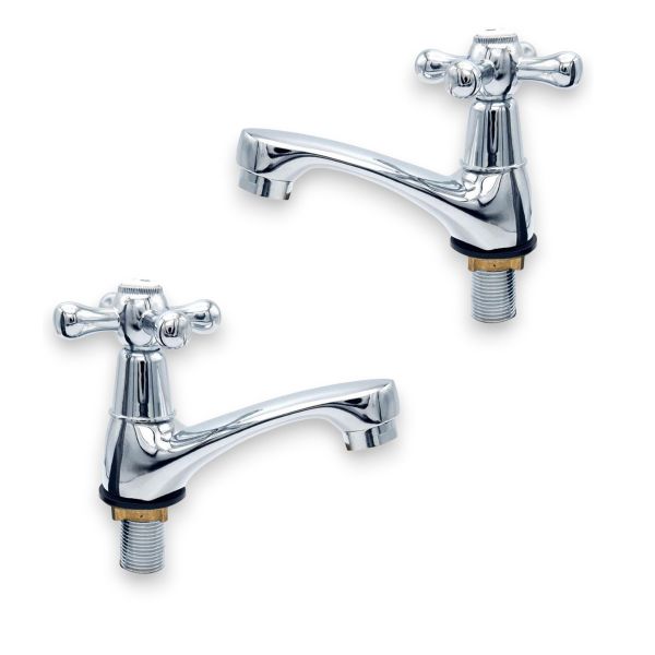 2 PieceHot and Cold, Chrome Finish Basin Faucet with Cross Handles Tap Set