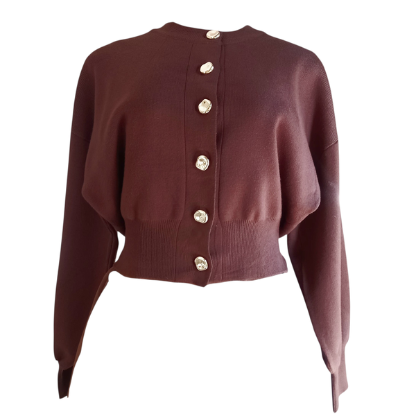 Ladies Round Neck Cardigan with Gold buttons