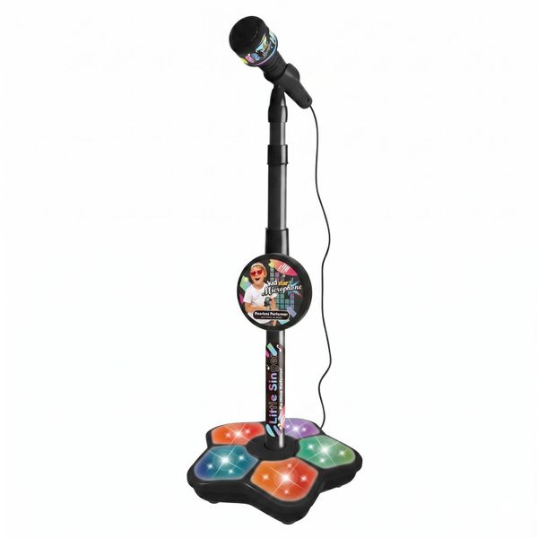 All-in-One Karaoke Microphone with Adjustable Stand and LED Lights - Black