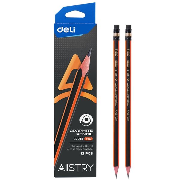 Deli Orange/Black Striped Graphite Pencil HB W/Eraser 12's