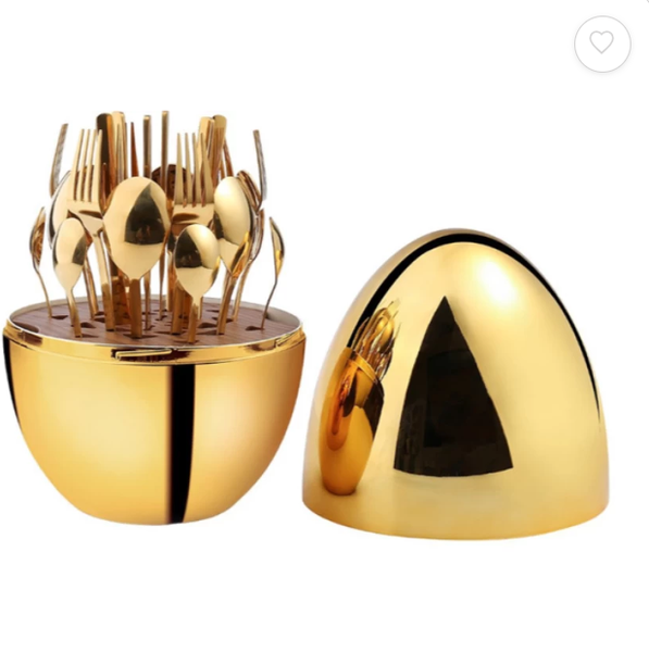 Stainless Steel Cutlery Set With Egg Shape Stand 24 Pieces