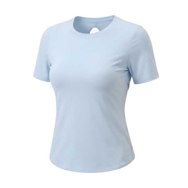 Women's Backless Yoga Top - Short Sleeve Cross Back Workout T-Shirt