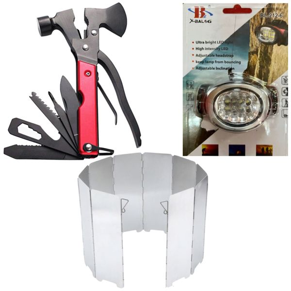 Camping Multi Tools Heavy Duty - Headlamp &amp; BBQ Wind Shield Set