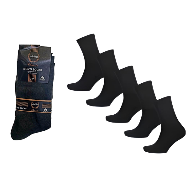 Selphies Mens Pack of 12 Black 60% cotton Socks