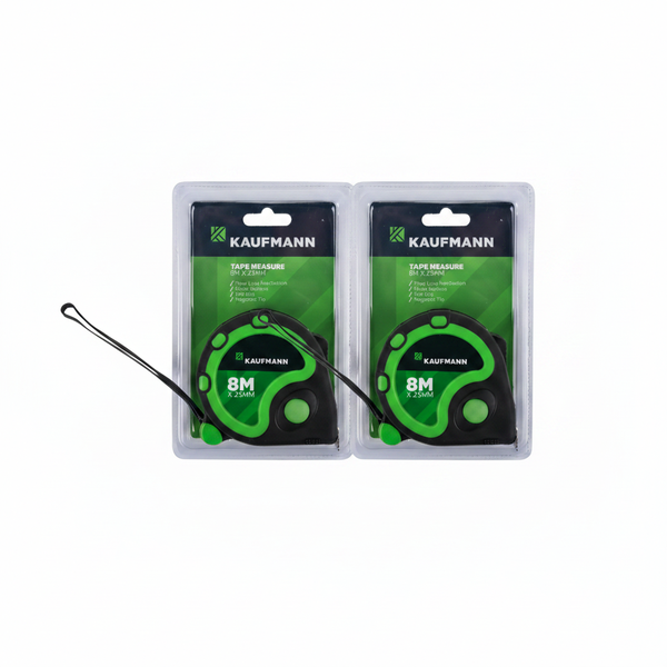 Kaufmann 8m x 25mm Tape Measure with Magnetic Tip and Steel Blade - 2 Pack