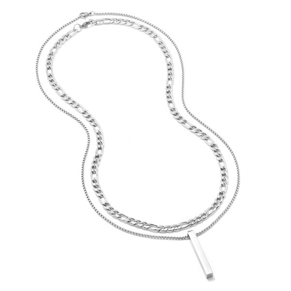 Xcalibur Stainless Steel Layered Chain and Bar Necklace Set