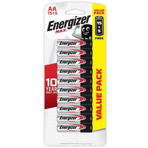 Energizer MAX Alkaline AA Battery Card 15+5 Free