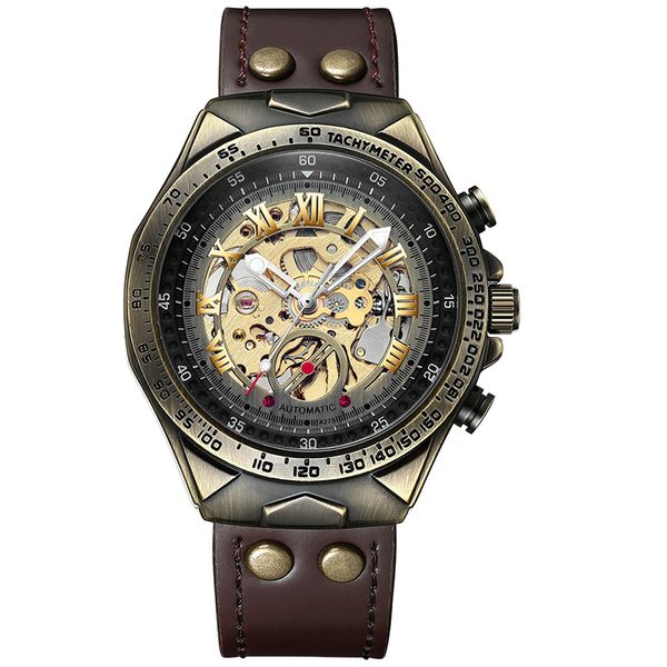 Luminous Mechanical Watches Casual Business Leather Wristwatches - Bronze