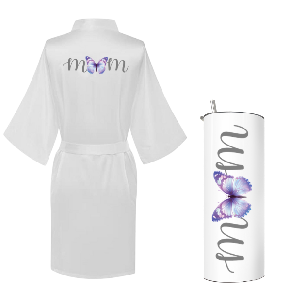 Mom Printed Summer Gown with Tumbler-MOM Purple Butterfly