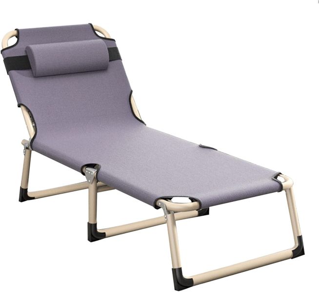 Reclining Foldable Outdoor Sun Lounger Cot Bed With Pillow