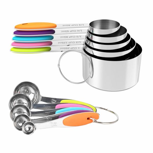 10 Piece Measuring Cups and Spoons Set, Stainless Steel, Kitchen Utensils
