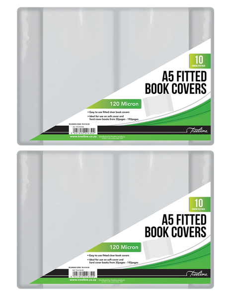 Treeline A5 PVC Clear Fitted Book Covers - 2 Packs of 10