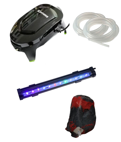 Kintons Aquarium Kit Dual Outlet Air Pump With LED &amp; Volcano Air stone 5W